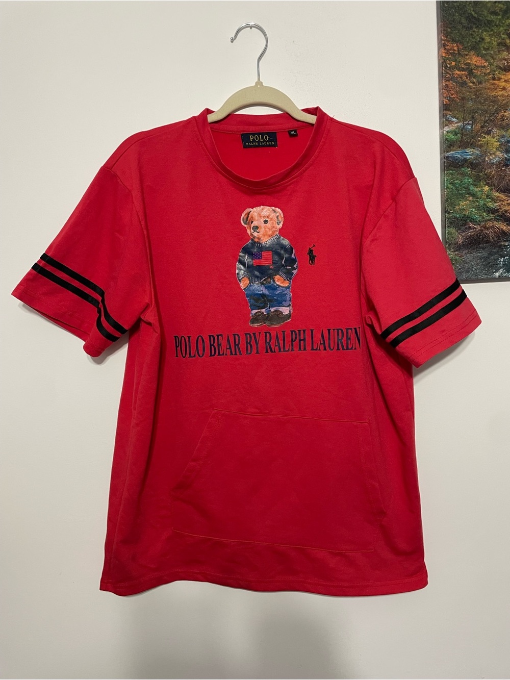 Men Polo by Ralph Lauren Red Tee with Polo Bear Graphic size XL pre-owned